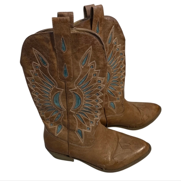 Coconuts by Matisse Womens Brown and Turquoise Cowboy Boots Size 6 - Picture 2 of 5